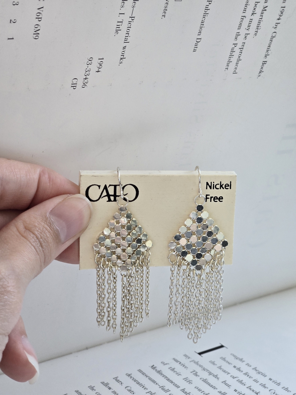 CATO Silver-Tone Mosaic Fringe Drop Earrings -NICKEL FREE